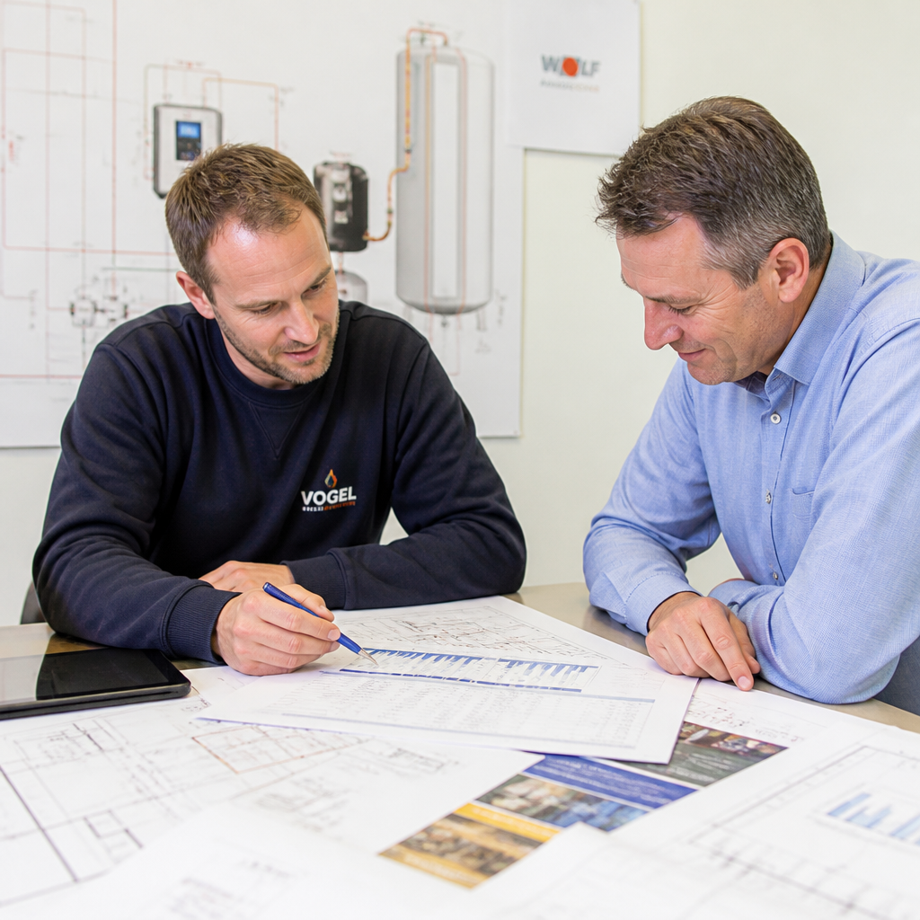 Technische Planung einer Wärmepumpe mit Heizlast und Hydraulikschema