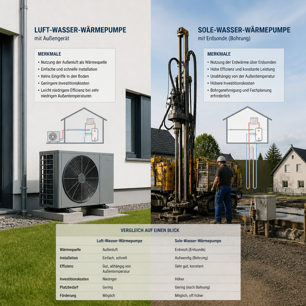Vergleich verschiedener Wärmepumpenarten und Installationsaufwand