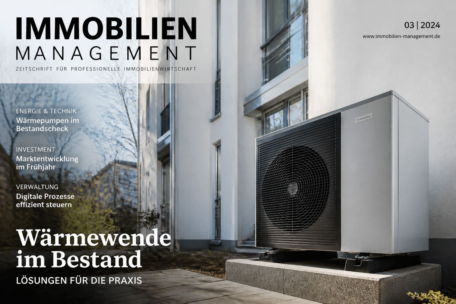 Moderne Wärmepumpe vor einem Berliner Wohnhaus
