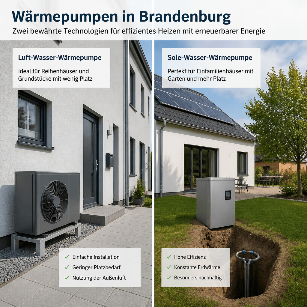 Vergleichsszene: Luft-Wasser- und Sole-Wasser-Wärmepumpe in Brandenburg