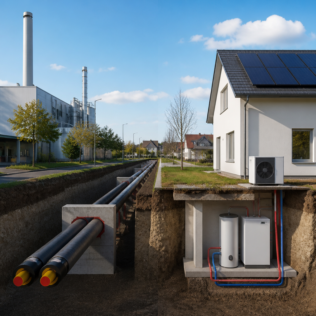 Schematischer Vergleich von Nahwärme und Wärmepumpe für ein Brandenburger Quartier