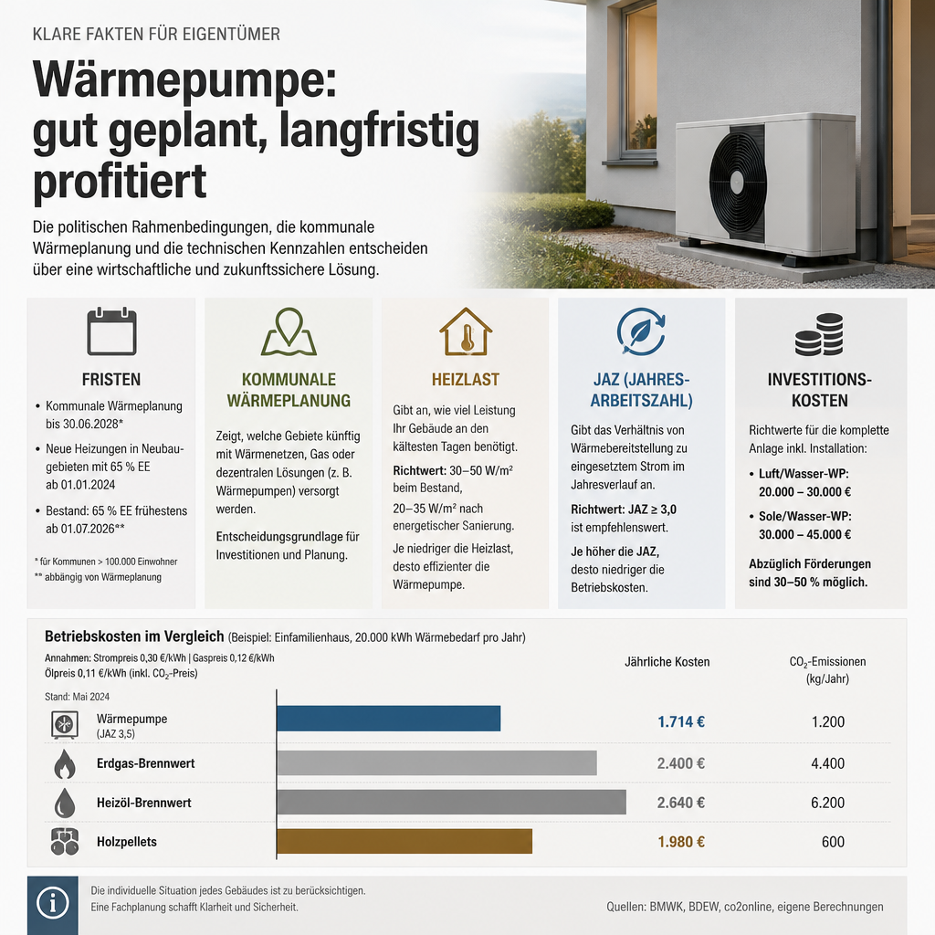 Grafik zu Fristen, 65-Prozent-Regel und Wirtschaftlichkeit einer Wärmepumpe in Brandenburg