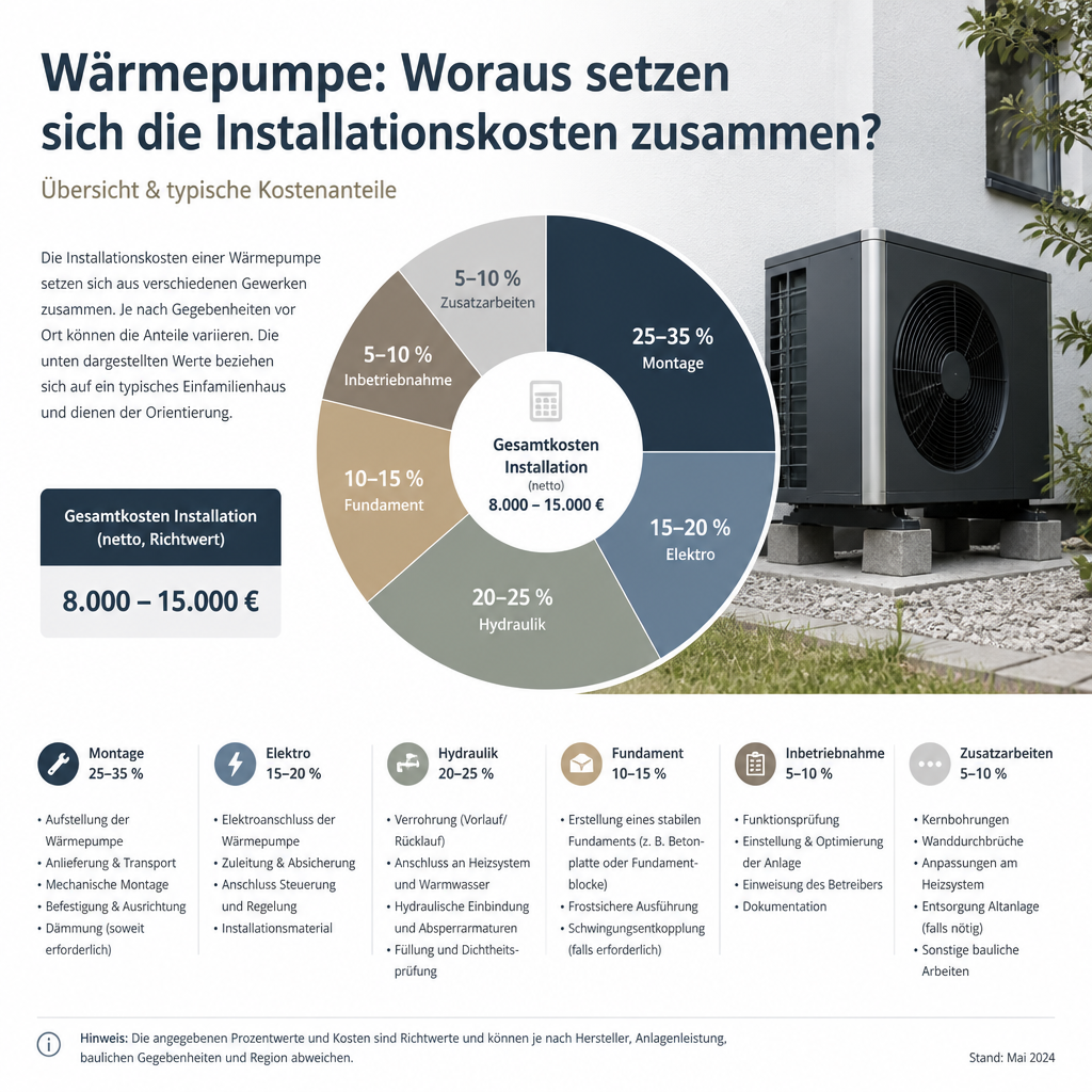 Schematische Darstellung der Kostenbestandteile bei einer Wärmepumpeninstallation