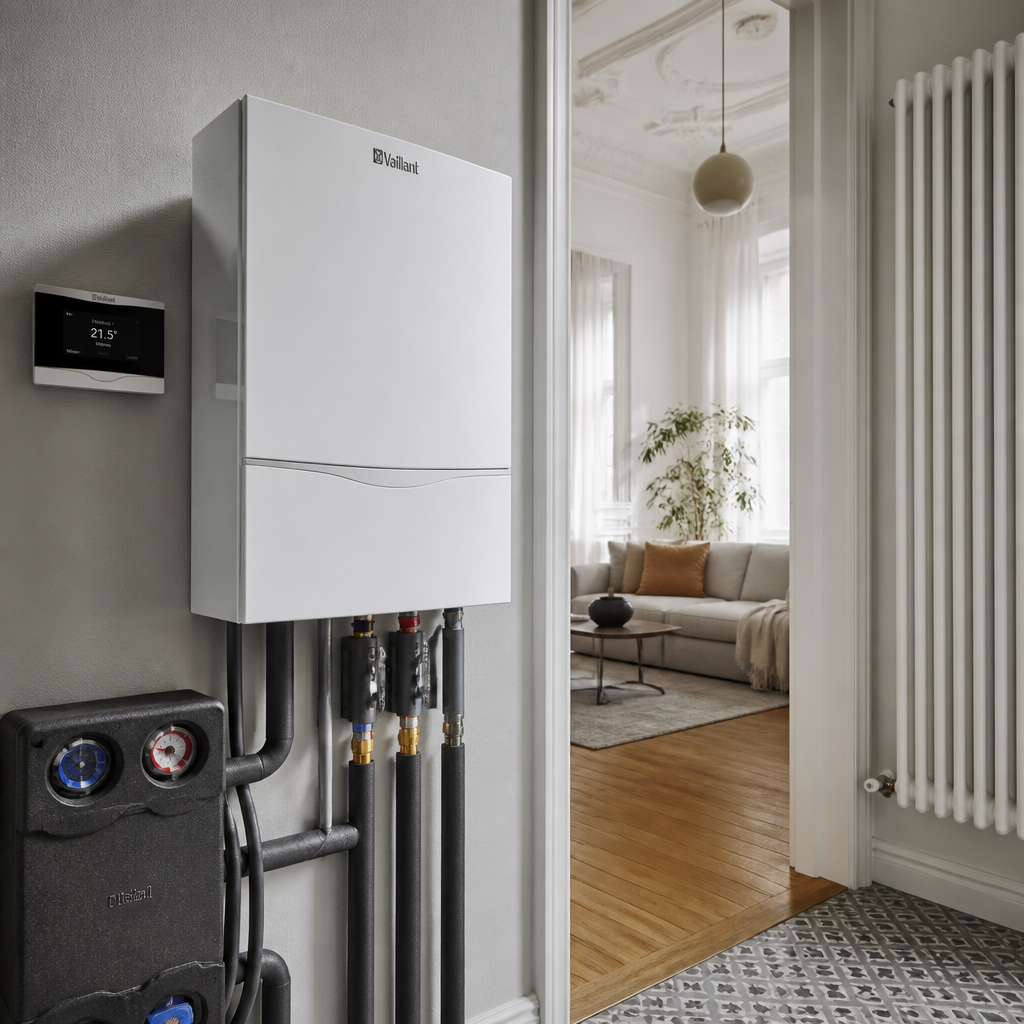 Heizkörper und Wärmepumpe als Beispiel für Altbau-Sanierung