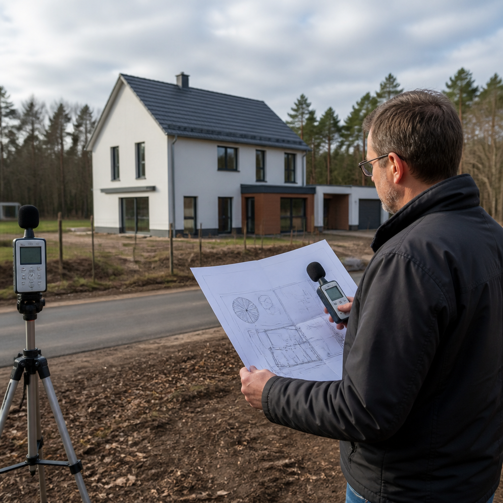 Planung einer Wärmepumpe mit Abstands- und Schallprüfung auf einem Grundstück in Brandenburg
