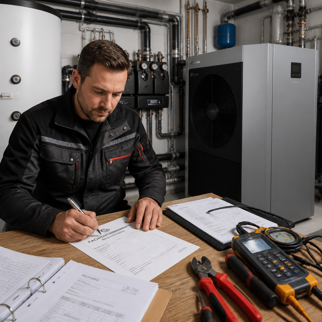 Fachbetrieb dokumentiert Wärmepumpen-Einbau für Steuerunterlagen
