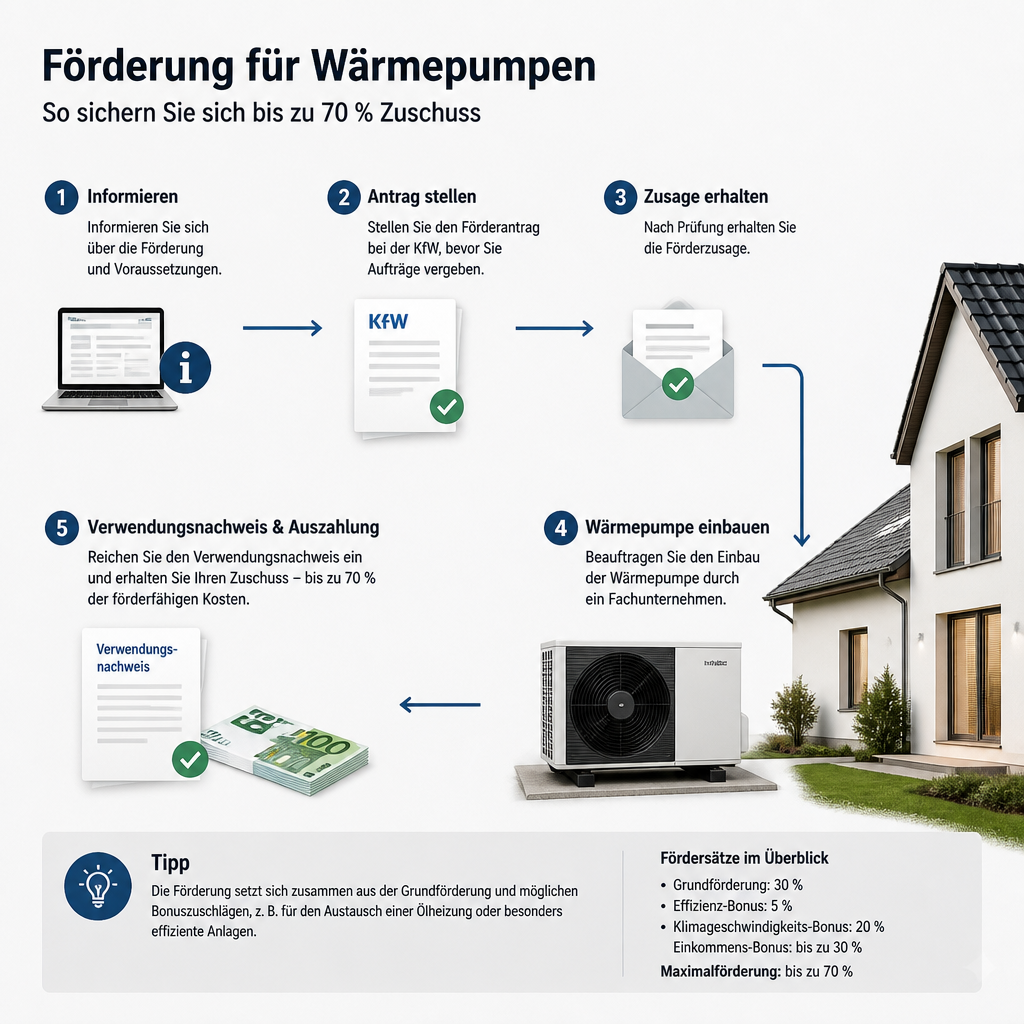 Infografik zur Förderlogik für Wärmepumpen in Berlin und Brandenburg