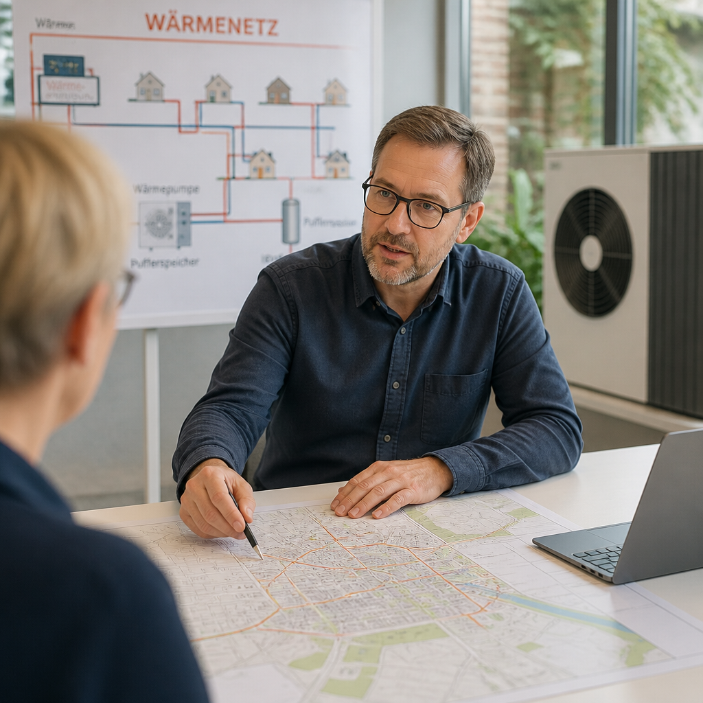Schematischer Vergleich von Nahwärme und Wärmepumpe in Brandenburg