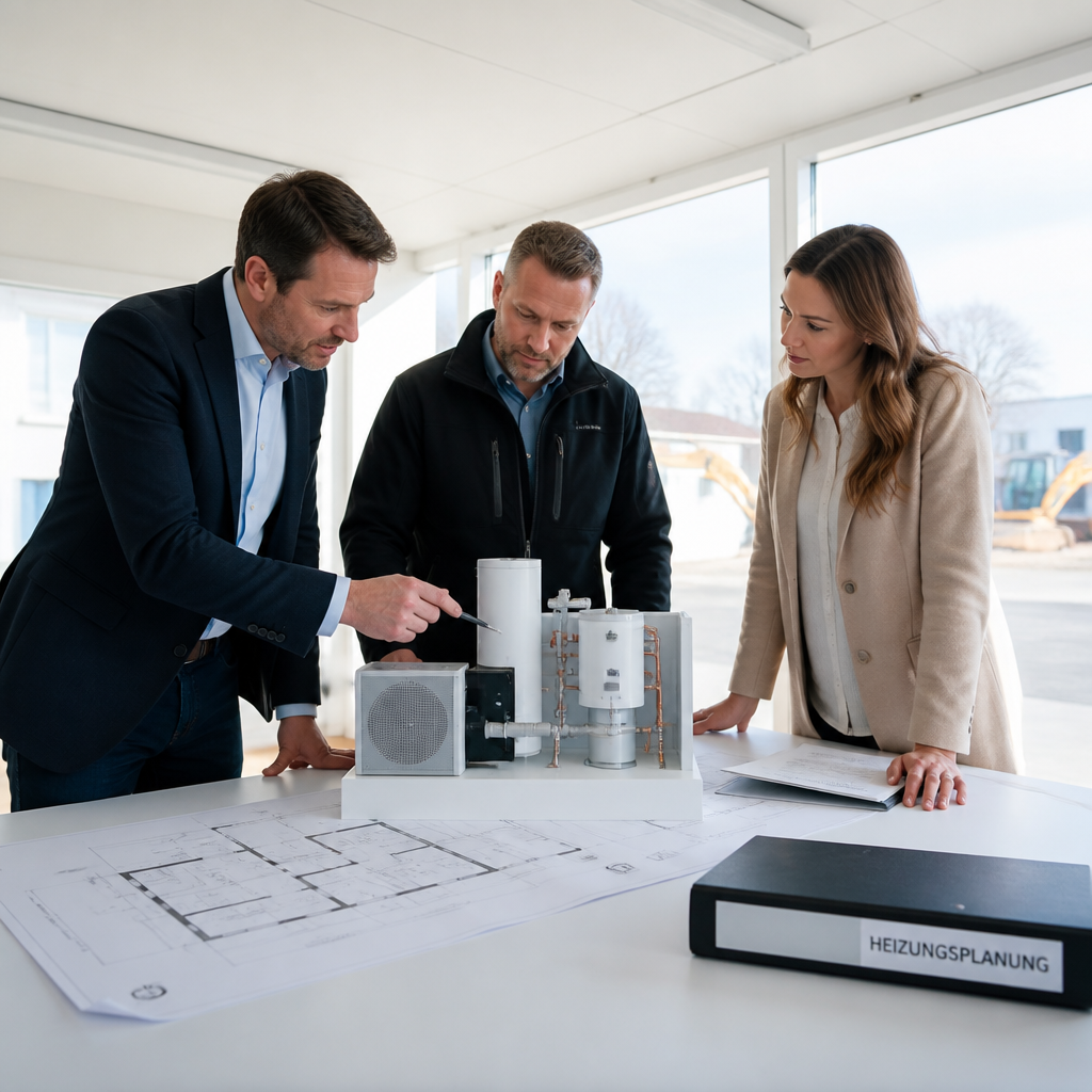 Fachplaner bespricht Wärmepumpenplanung im Neubau