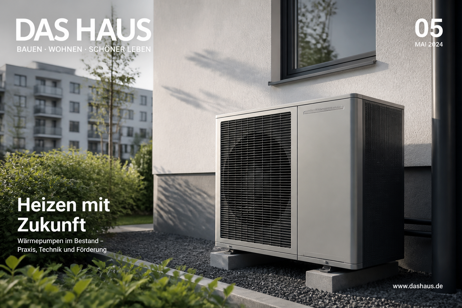 Installierte Wärmepumpe an einem sanierten Wohngebäude in Berlin-Brandenburg