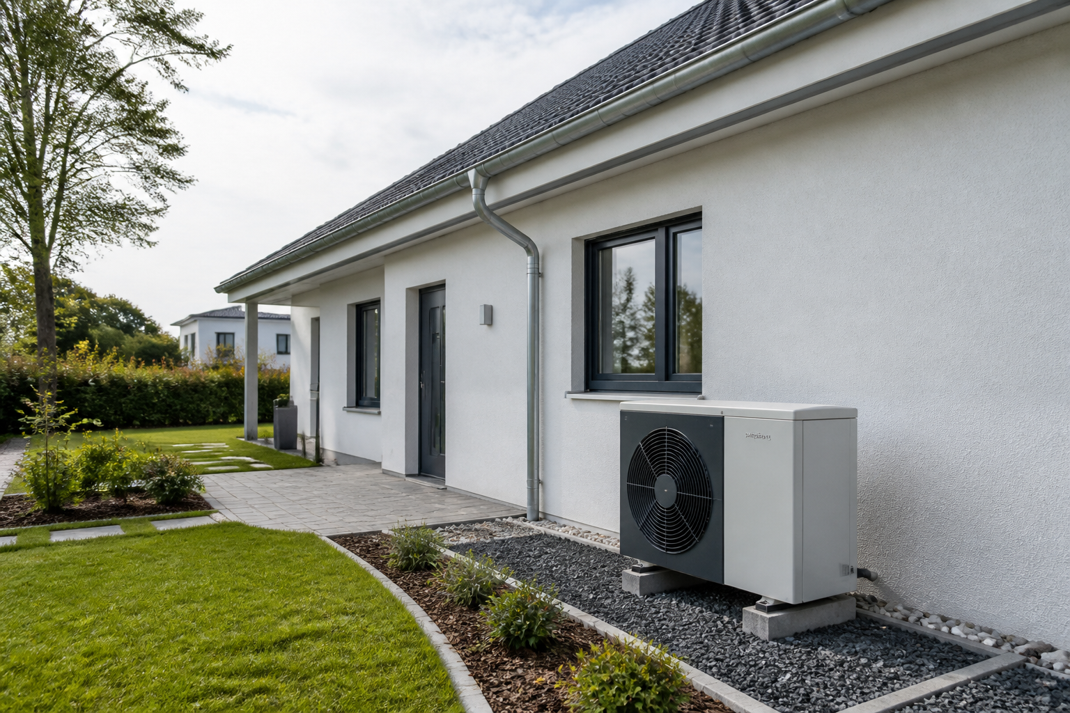 Wärmepumpe an einem Wohnhaus in Berlin-Brandenburg