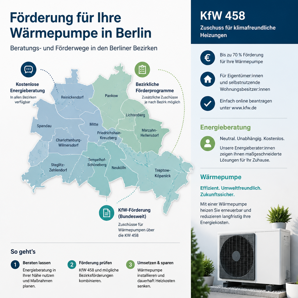 Vergleich von Förderbausteinen für Wärmepumpen in Berlin als Infografik
