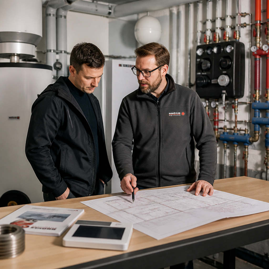 Technische Planung einer Wärmepumpe im Altbau mit Heizkörpern und Grundriss