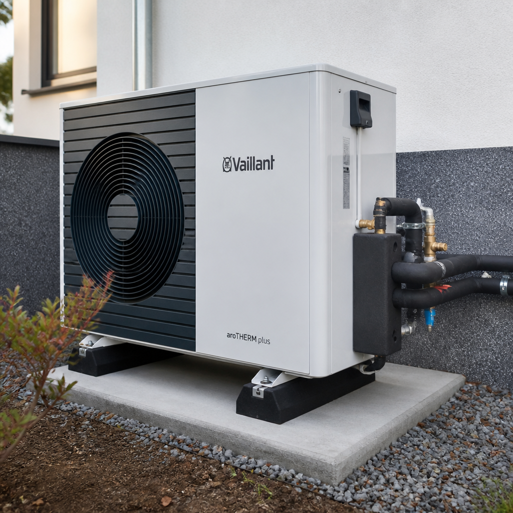 Fachgerechte Installation einer Luft-Wasser-Wärmepumpe mit Außeneinheit und Anschluss an das Heizsystem