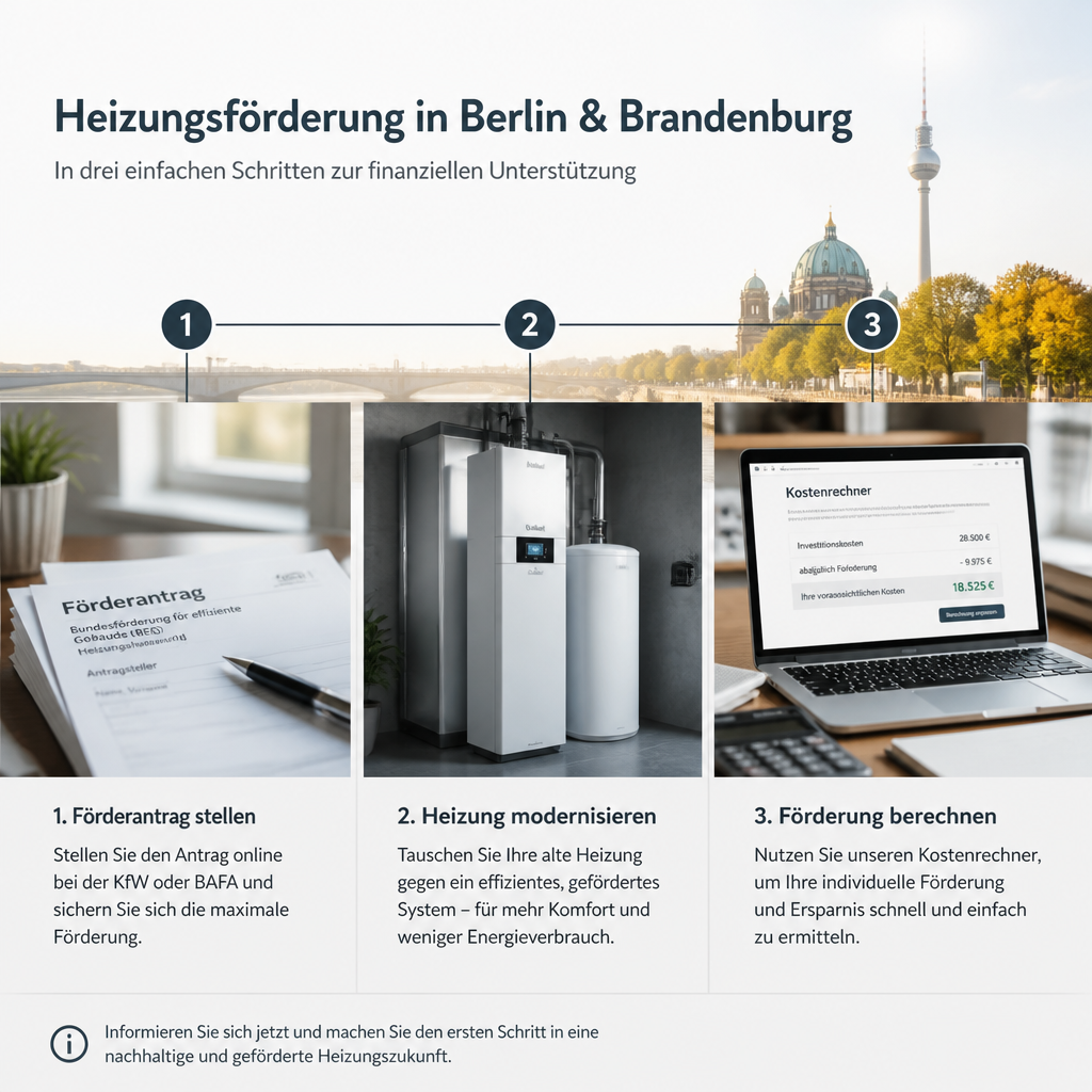 Schema zur Prüfung von Förderantrag, Technik und Kosten bei Wärmepumpen in Berlin und Brandenburg