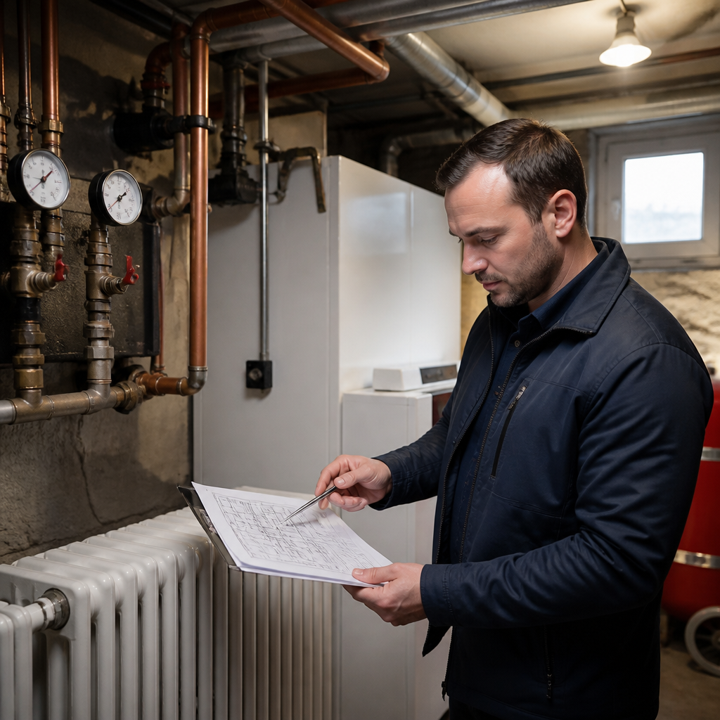 Fachplanung für Wärmepumpe im Altbau mit Heizkörpern und Messgerät