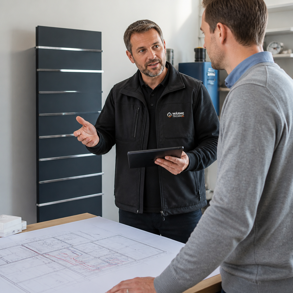 Fachplanung einer Wärmepumpe im Altbau mit Heizkörpern und Grundriss