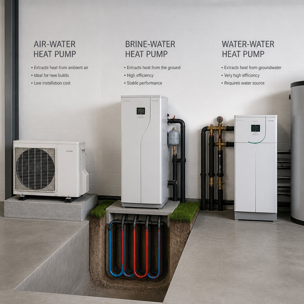 Vergleich verschiedener Wärmepumpenarten in einem technischen Setup